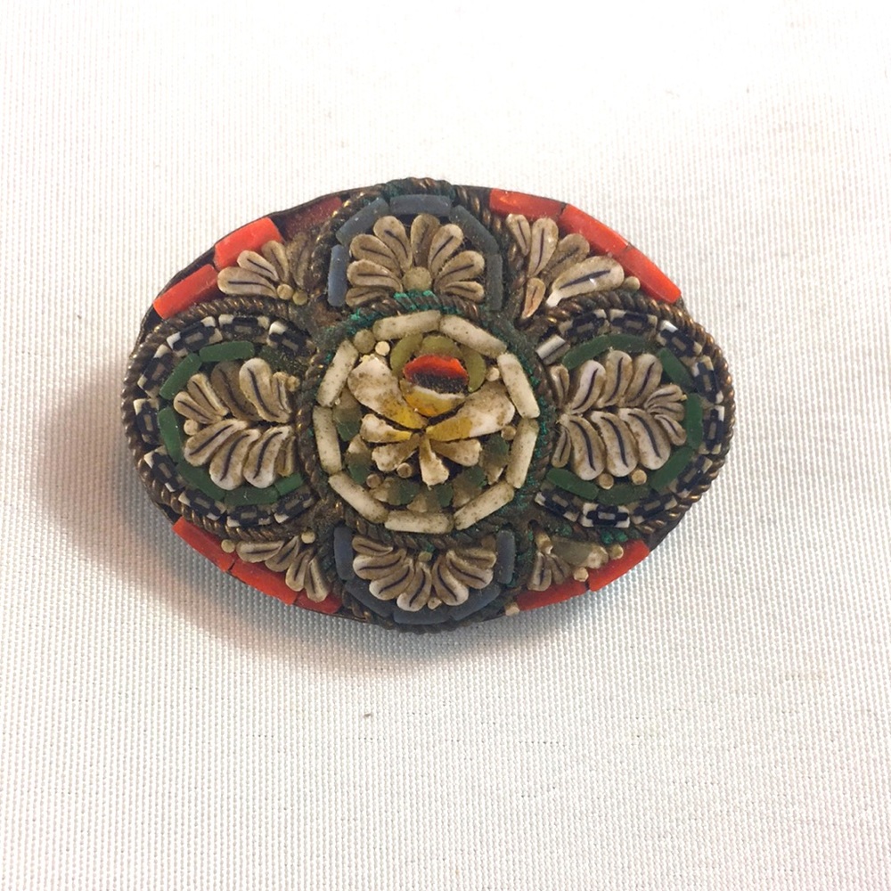 Vintage Italian Shell & Coral Brooch